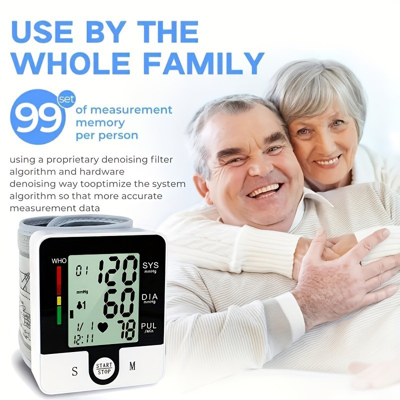 1pc   kun wrist   automatic wrist bp monitor blood pressure cuff for home use adjustable cuffs for adult electronic digital large lcd display with battery and carrying case Product details 6