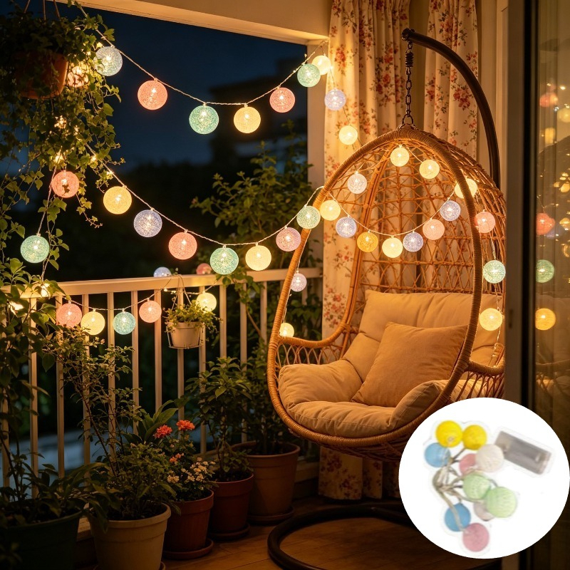 E-shop Kugelförmiges Lichterketten-Set, Laternenkette, Warmlicht, leichte Umgebungsbeleuchtung Balkon-Deko-Grundausstattung, die festliche Atmosphären