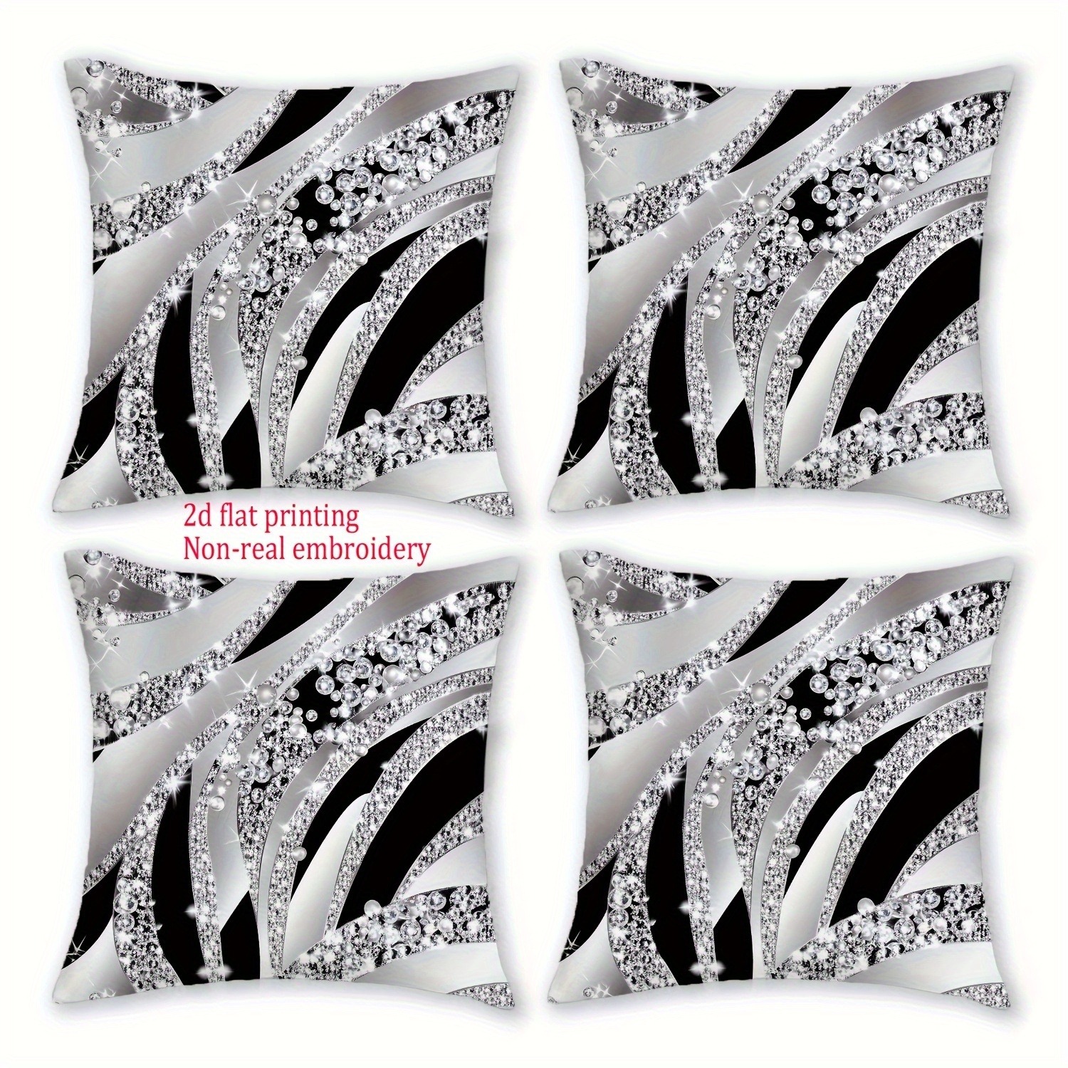 TEMU 4pcs Set Of 2d Non-embroidered Printed Luxurious Silvery-black Abstract Pattern Pillowcases, Modern Decor Cushion Covers, Zipper Closure Rustic