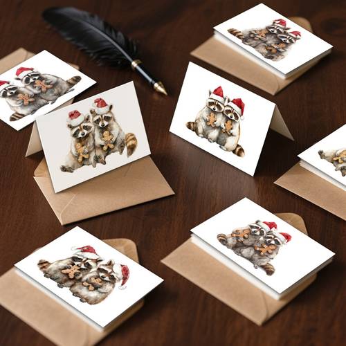 1set 12pcs 24pcs christmas greeting cards with raccoon and gingerbread for man in santa hat envelope greeting card birthdays celebrations and thank you notes holiday greetings and messages christmas gifts