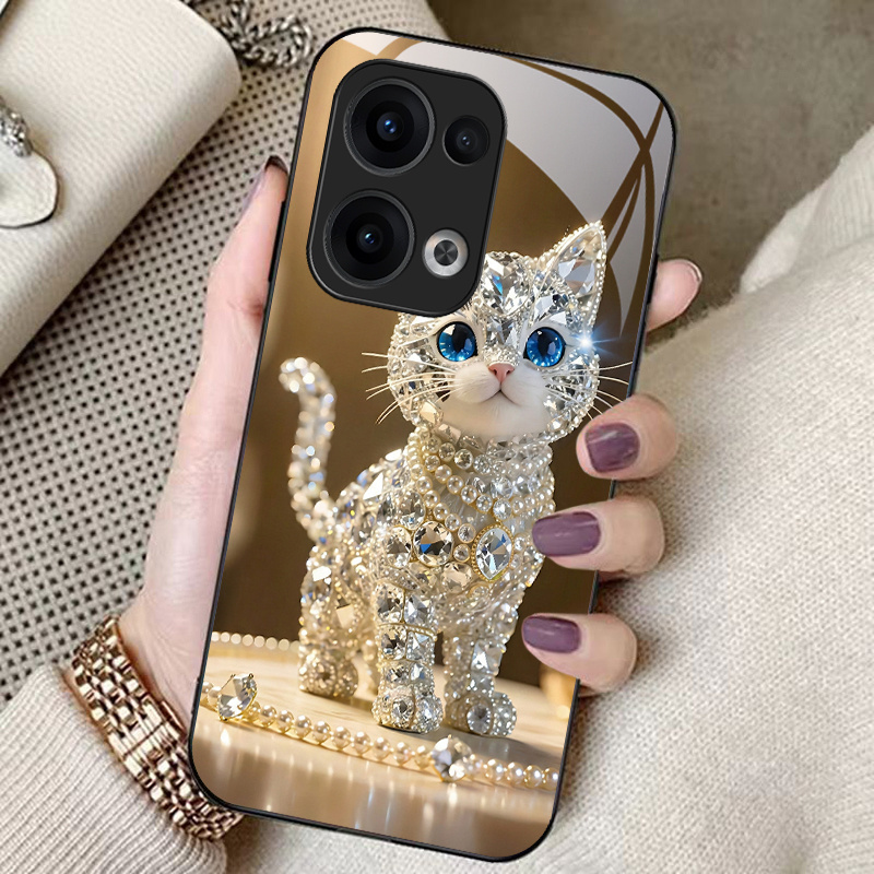 TEMU Phone Case - 2d Flat Elegant Pearl Cat Phone Case Suitable For Oppo Reno 14/13/12/11/10/pro+/pro/f, 8/7/6/5/4/pro/pro+/z/. Art, Shockproof
