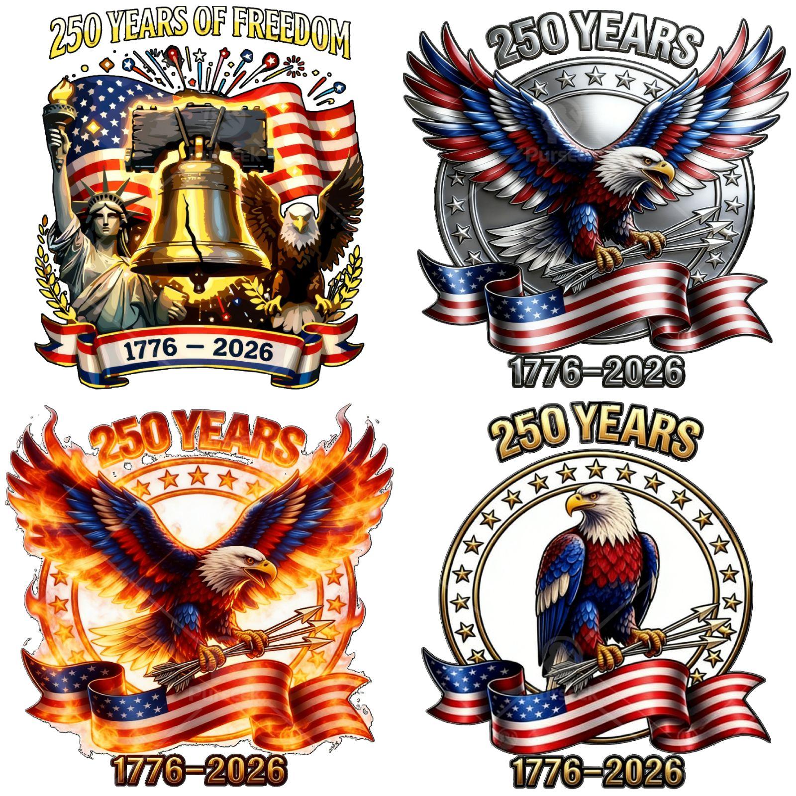 TEMU A Set Of 4 Sturdy Heat Transfer Designs Showcasing Eagle And Flag, Celebrating The 250th Anniversary From 1776 To 2026, On July 4th. Includes