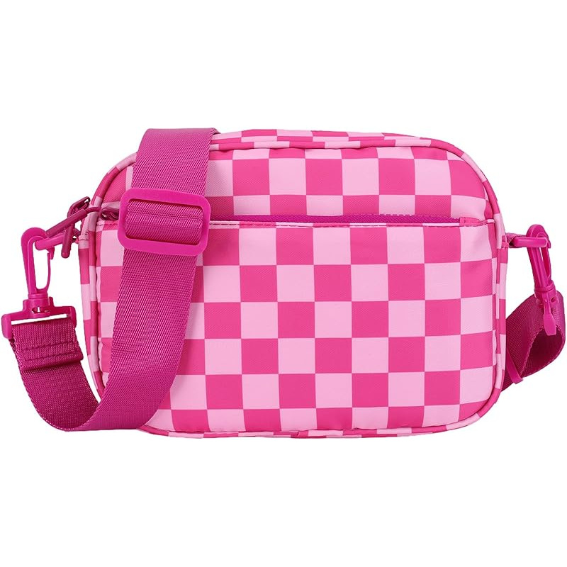 TEMU Compact Checkered Crossbody Bags For Women, Featuring A Nylon Shoulder Design And A Wide Strap