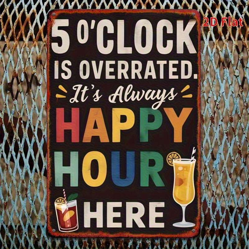 TEMU 2d Flat, 2d Flat 1pc Fun "'clock" Wooden Wall Sign - .8x7.87 Inch Rustic Wood Art, Vibrant Colors, Fun Home Bar Decor For Garage, For Man Cave,
