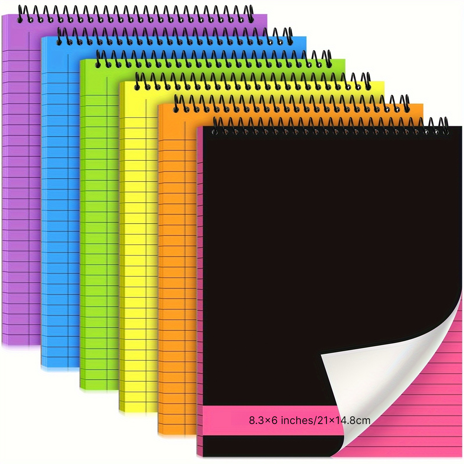 TEMU 6pcs Spiral Legal Notebooks With Hard Thick Back Cover, Double-sided Lined Office Memo Pads, 192 Pages Per Set, Vibrant Wear-resistant Covers,