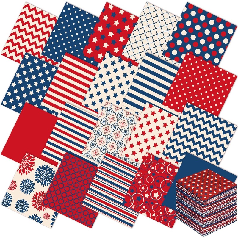 TEMU A Collection Of 100pcs Measuring 10*10cm (3.9*3.9in) Featuring Of Red And Blue Geometric Designs, Made From Printed Hand-stitched Fabric. This