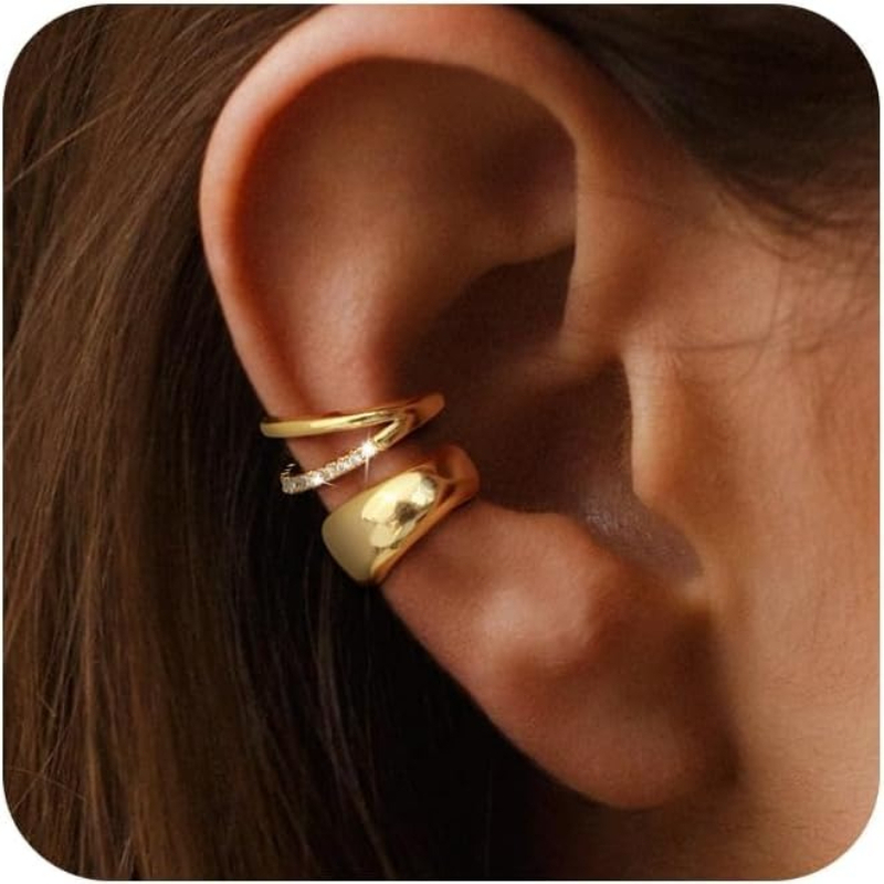 Dainty Small Ear Cuff For Women - Trendy Golden Plated Cz Non Piercing Cartilage Earring Set Jewelry Gift