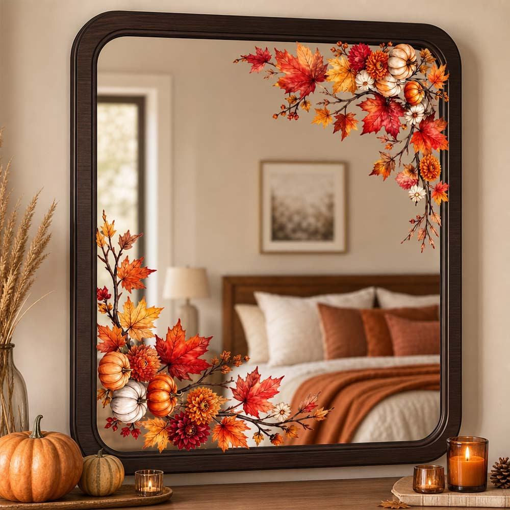 TEMU 1pc Autumn Pumpkin Maple Sticker, Fall Floral Branch Vinyl Decal, Removable Self-adhesive Mural, For Home Window Decoration Sticker
