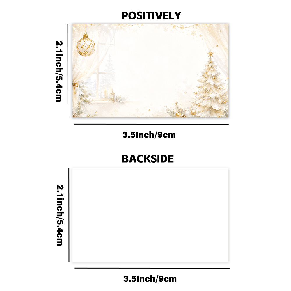 TEMU 50pcs, White And Golden Christmas Blank Writing/message Cards, Watercolor Snow Scene Christmas Tree Note Cards, Holiday Cards, Thank You Cards,