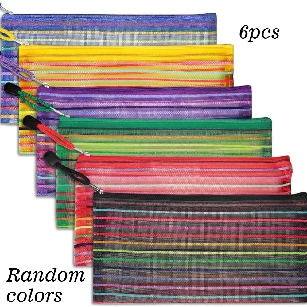 TEMU Confezione da 6 Pochette Multiuso in Rete di Nylon con Cerniera, Borsine Portaoggetti Versatili a Colori Casuali per Astuccio, Cancelleria,