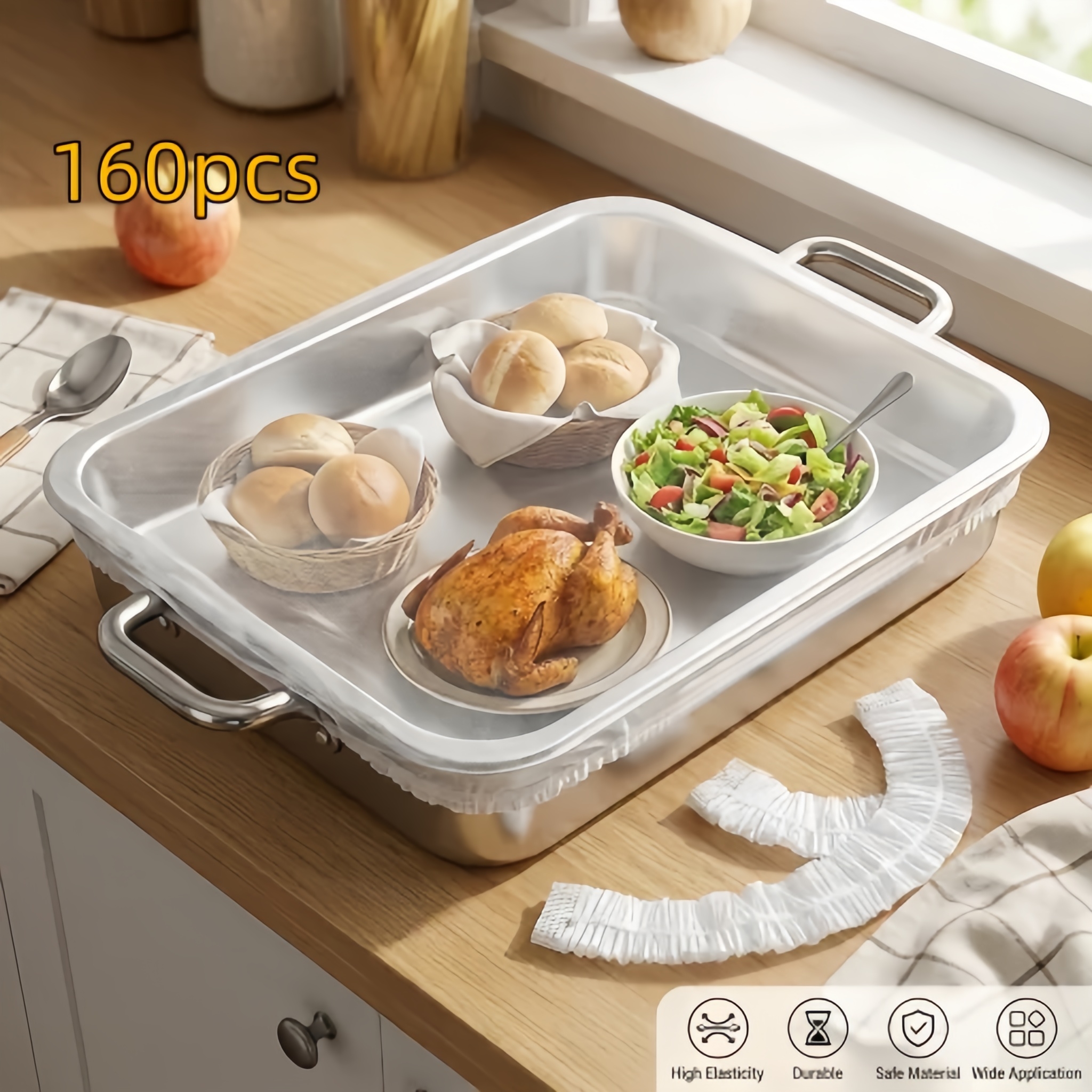 160pcs Extra Large Elastic Food Covers, Designed For Stainless Steel Trays, Stretchable Bowl Lids For Keeping