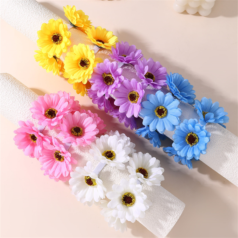 TEMU 10 stuks Vakantiestijl Boheemse Bloemen Haarelastiekjes voor Meisjes, Haaraccessoires, Haarbanden met Kunstbloemen, Beste voor Kerstmis