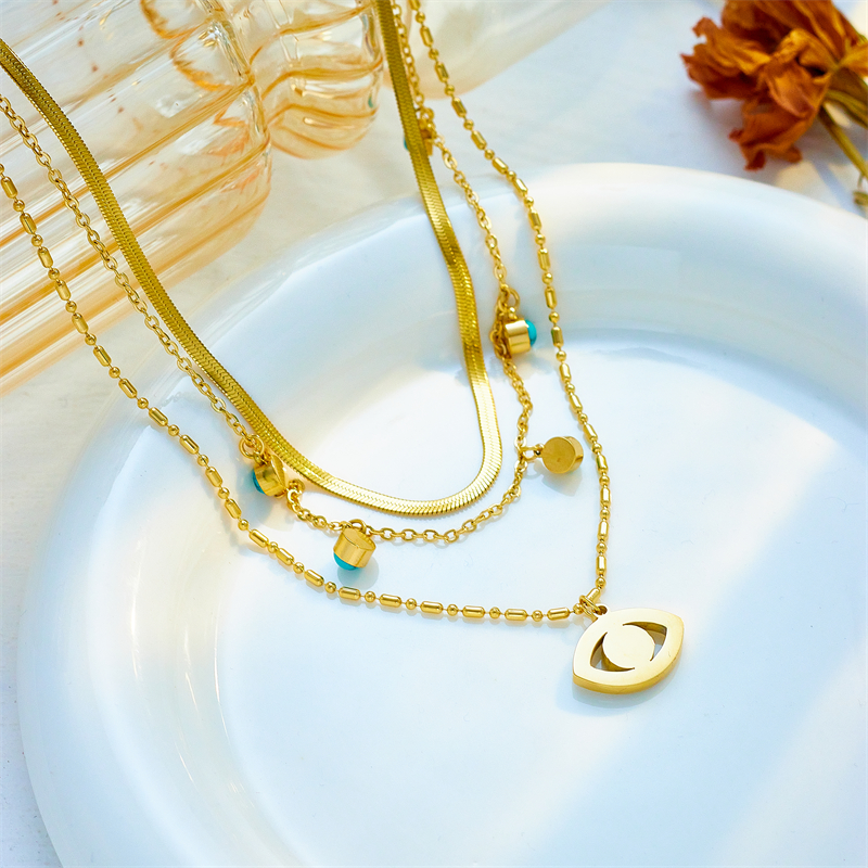 Women's 18K Gold Plated Eye Pendant Necklace with Turquoise