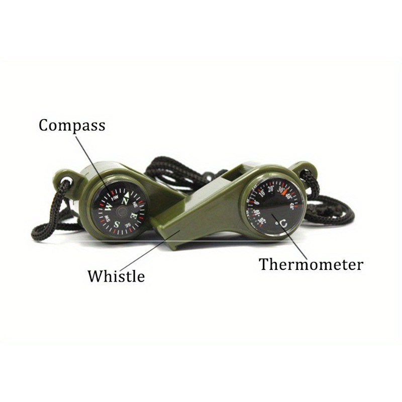 TEMU 2pcs 3-in-1 Survival Whistle With Compass & Thermometer - Loud Emergency Signaling Device, Compact Thermometer & Navigation Tool Suitable For
