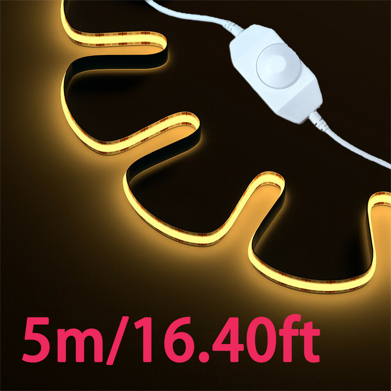 1m/2m//5m/ Cob Led Strip Lights With Dimmer, 8mm Width, Usb Interface, High Brightness, Cuttable Tape For Diy Projects, Ideal For Bedroom, Tv Backlight, Kitchen And Home Decoration