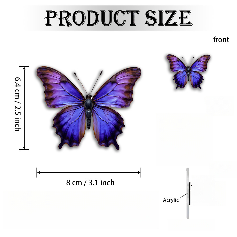 TEMU 1pc Large Realistic Purple Monarch Fridge Magnet - Blue And Black Iridescent , Glossy Acrylic Material, Exquisite Shape, Suitable For