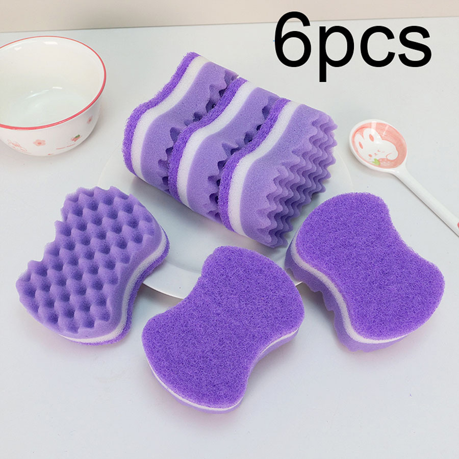 High-density Wavy Sponges In Packs Of 3, 6, Or 12, Ideal For Dishwashing And Household Cleaning, Featuring A Purple Color And Designed As Scouring Pads For The Kitchen