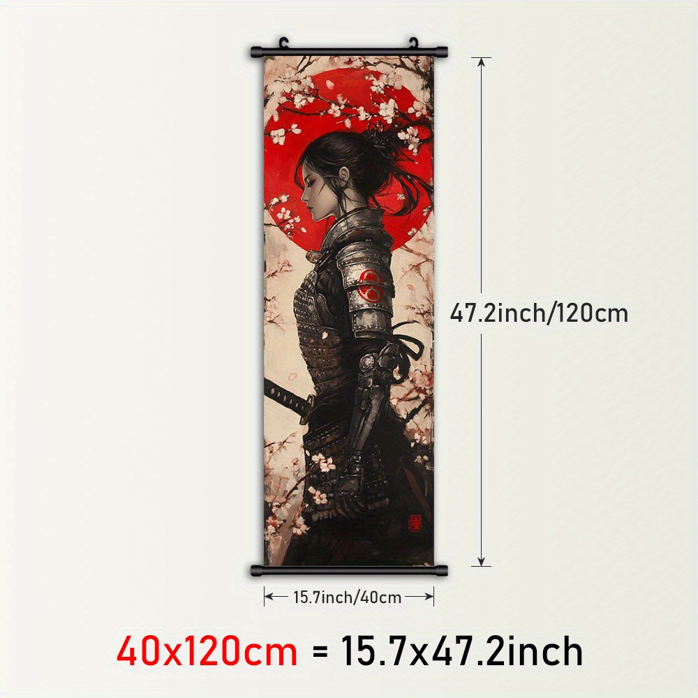 TEMU 1pc Anime-inspired Framed Japanese Hanging Scroll Poster - Female & Canvas Wall Art With Red , Plastic Frame & Hanger For Indoor/outdoor Use -