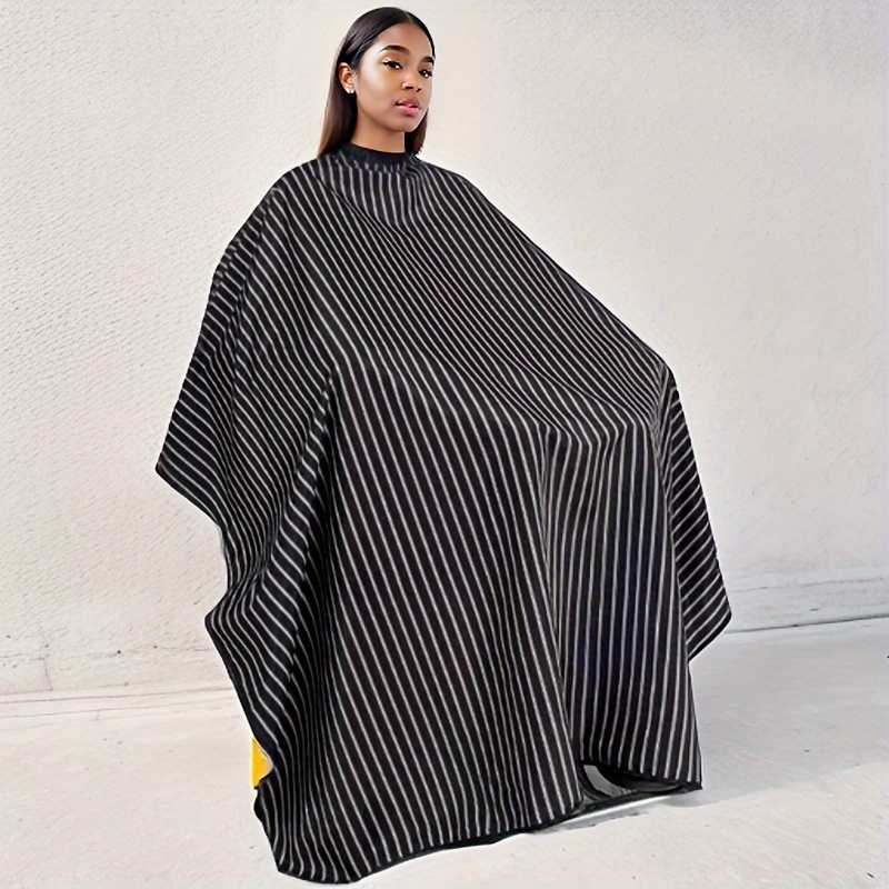 Adult Large Black And White Striped Haircut Cape - Shatterproof Polyester Salon Barber Apron For Haircuts, Reusable Hair Cutting Cape, Fashionable Hairdressing Additions For Stylists