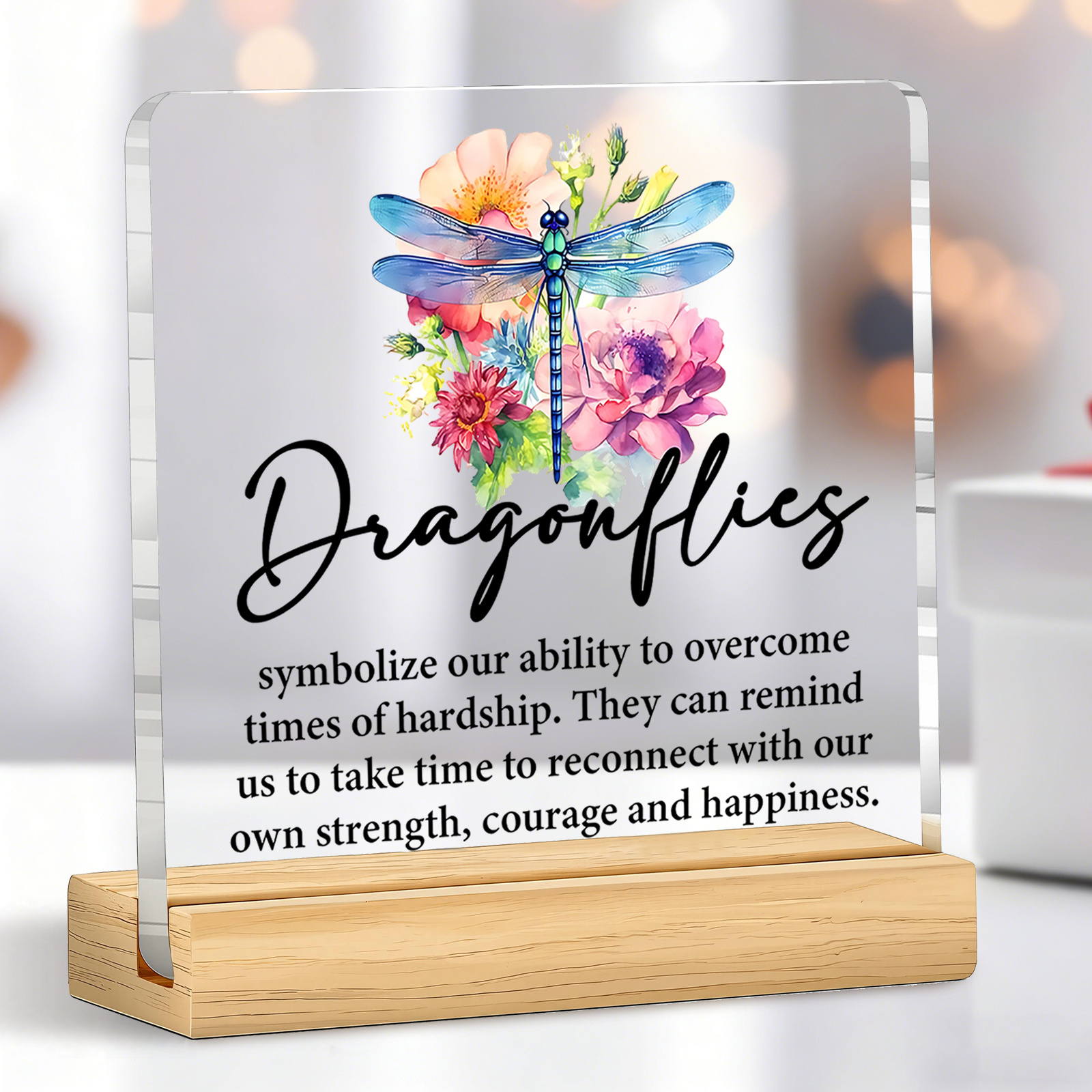 TEMU 2d Flat, 1pc Inspirational Watercolor Dragonfly Acrylic Plaque Desk Decor Sign, Meaningful Encouragement Gift For Women Going Through , Home