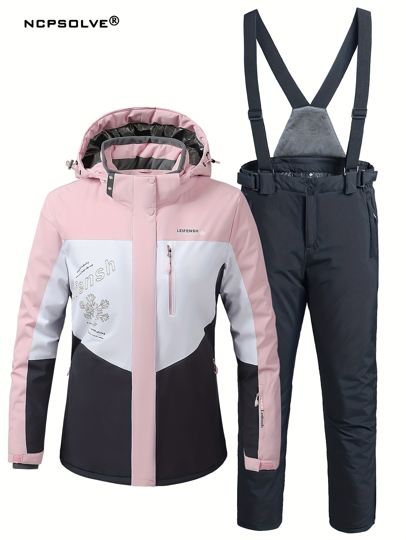 1 set of Women's Ski Suit, Polyester Outdoor Winter Sports Equipment with Zipper Hat Jacket, Solid Color, Non-Stretch Fabric, Pants, Suitable for Skiing and SnowboardHx355