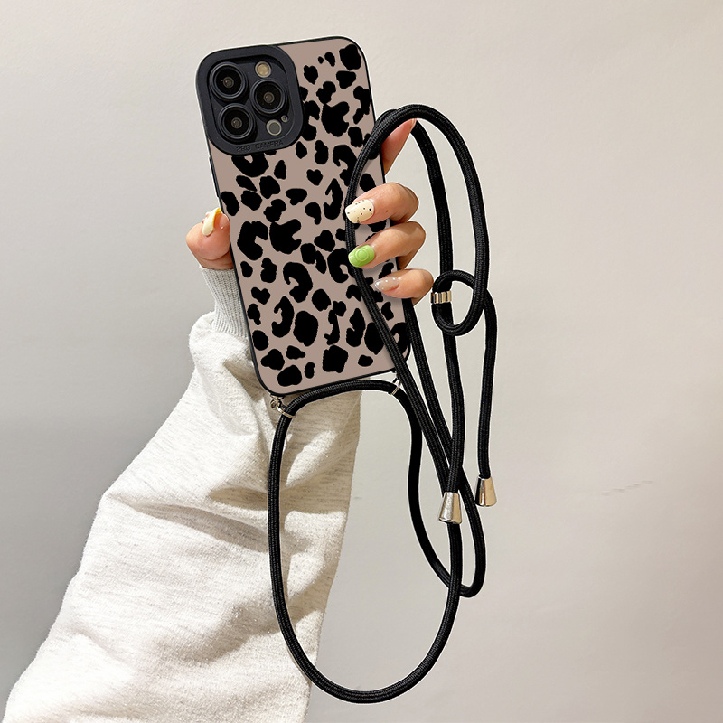 E-shop Handyhülle - Komplette Schutzhülle mit Anti-Schock-Lanyard in Schwarz Blockmuster für iPhone 16, 15, 14, 13, 12, 11 Pro Max, XS, XR, 7, 8, SE2