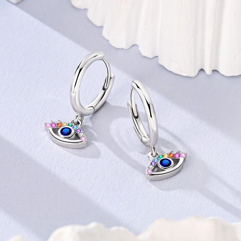 Women's 925 Sterling Silver Evil Eye Hoop Earrings, Elegant