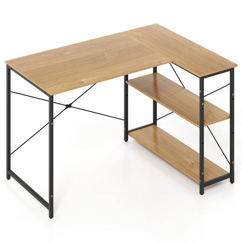 modern l shaped desk in for home office with storage shelves