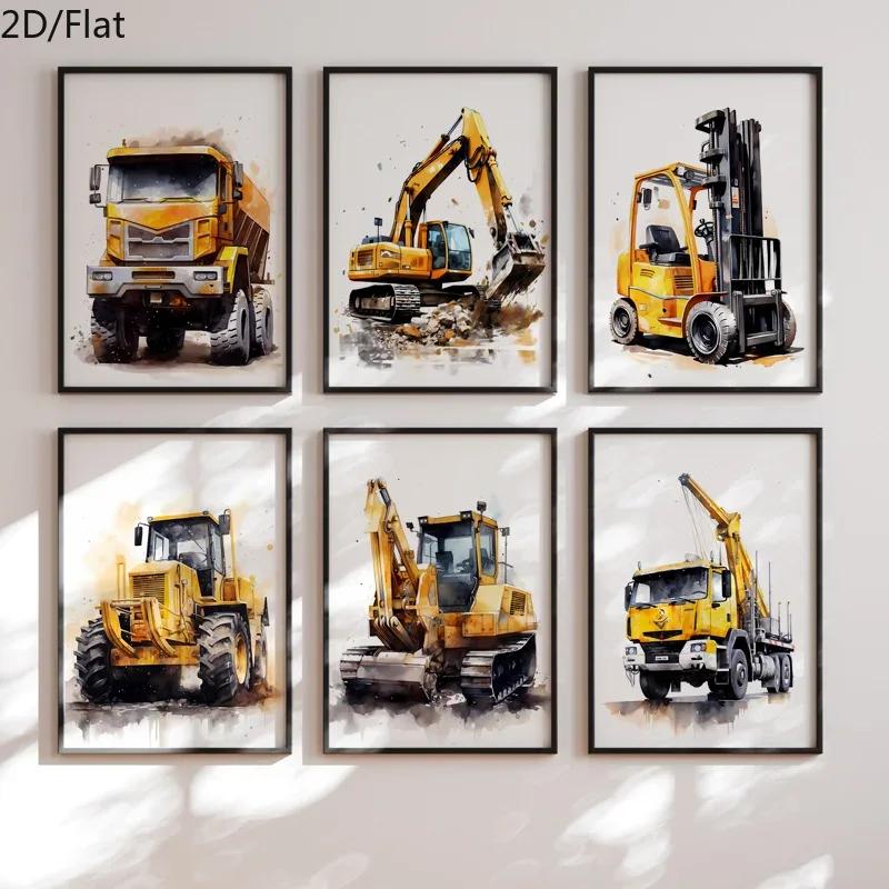 TEMU 6pcs Construction Vehicle Art Decorative Paintings, Wall Art Canvas Prints, Living Room Home Decorative Paintings, Without Frames