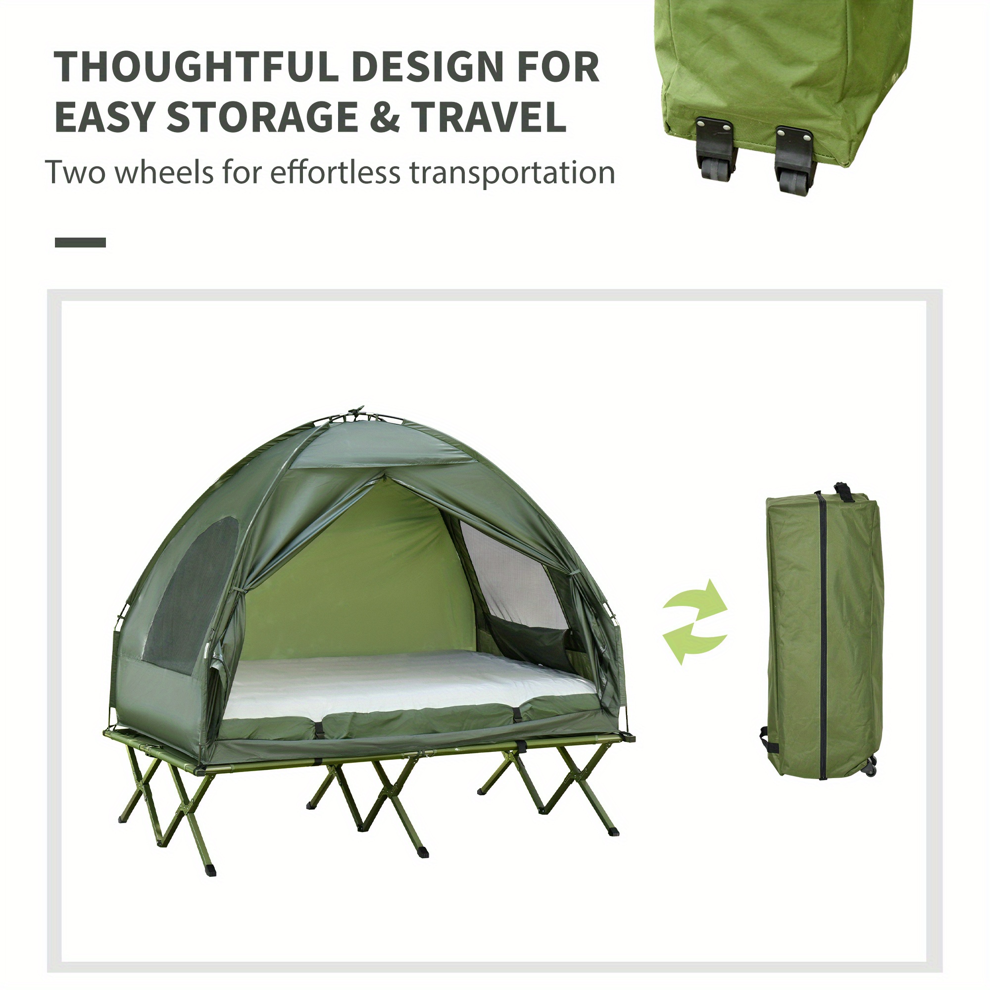 1pcsOutsunny 2-person Foldable Camping Bed with Tent, Quilt and Thick Air Cushion, 4-in-1 Tall Tent Camping Bed, Suitable for Outdoor Hiking, Picnicking, Travel