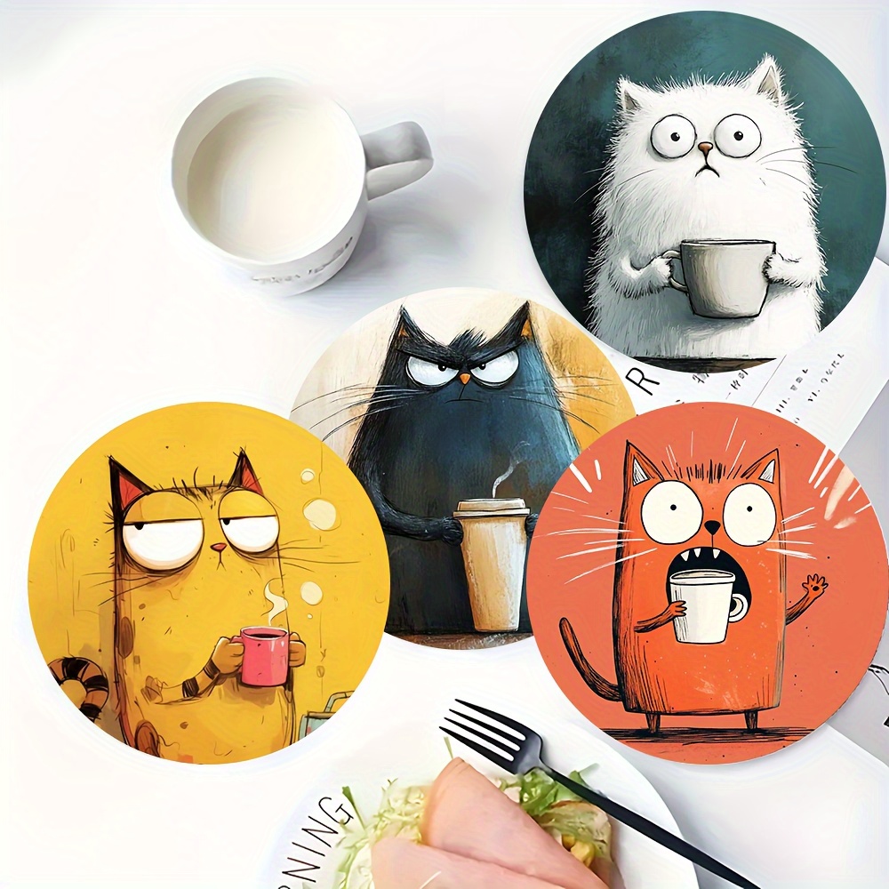 4pcs Set Of Cat Coffee Coasters, And Office Decor, Suitable For Parties And Gifts