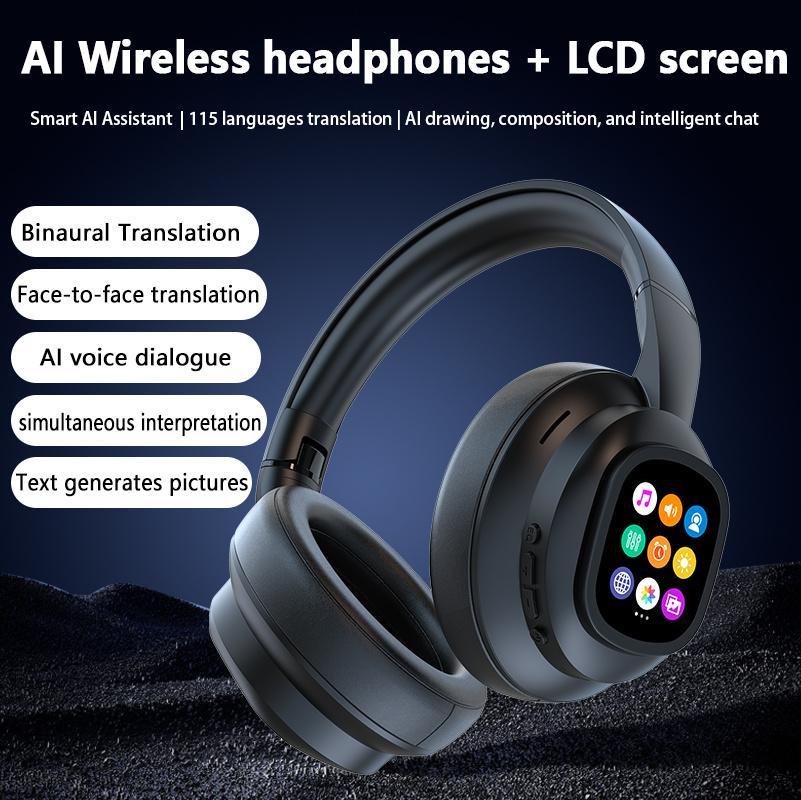 New Hybrid Active Noise-cancelling Headphones(with Touchscreen), Intelligent AI Translation, Remote Control Photography, Wireless Headphones with Microphone, Soft Ear Pads, Multiple EQ Bass, Comfortable Fit Ear Cups, Suitable for Tablets