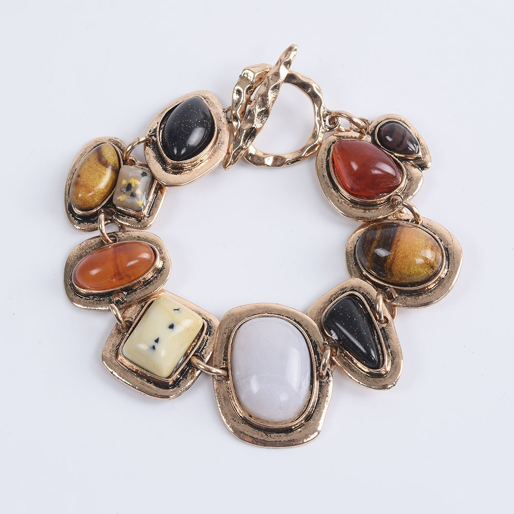 TEMU Women's Elegant Luxury Geometric Stone & Metal Bracelet - Natural Stone Beads (black, Brown, Golden, White, Red, Green, Blue, Yellow, Orange,