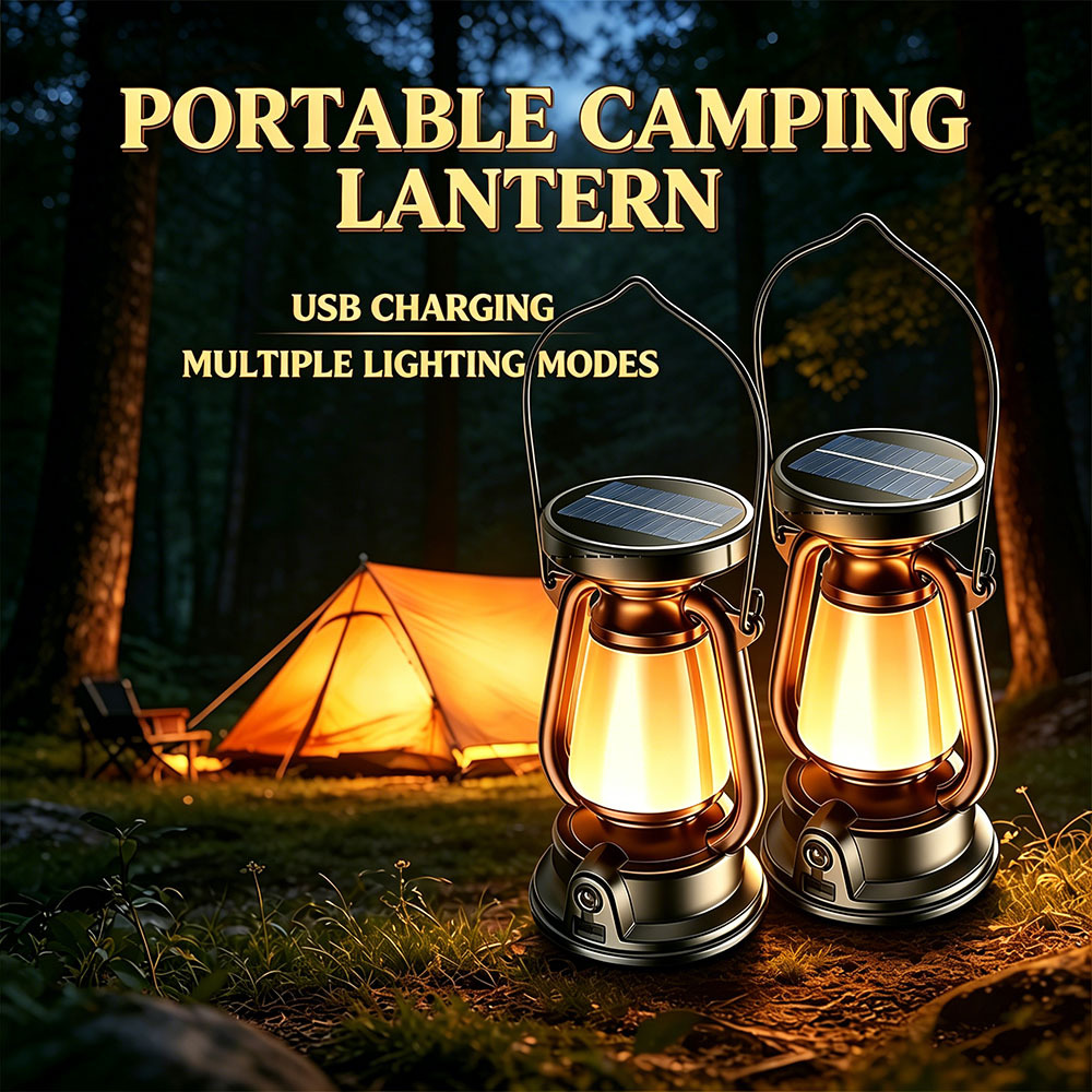2pcs Portable LED Solar Handheld Light, LED Tent Lantern, Solar/Usb Rechargeable Work Light with Hook, Bright Night Lighting Flashlight for Camping, Hiking, Traveling, Fishing, Gatherings, And Power Outage Emergency Tools