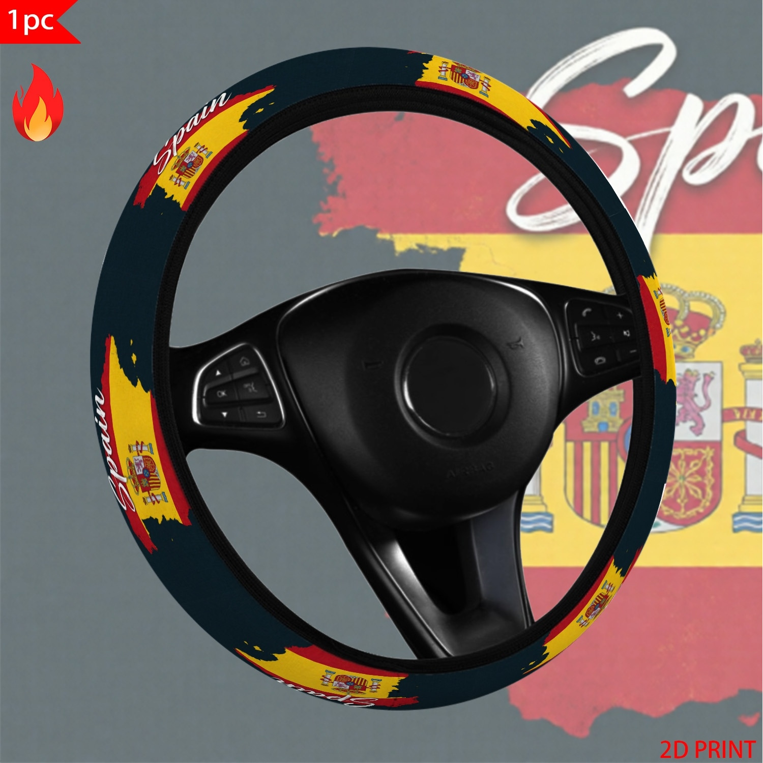 TEMU para volante con temática española - Estampado de texto en español antideslizante ( para la mayoría de ), volante elástico de fácil instalación