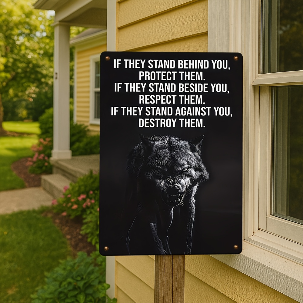 TEMU 1pc Vintage Metal Aluminum Motivational Wolf Quotes Poster, Suitable For Wall Hanging, Decor, Bedroom, Bar, , Farmhouse Party Decor, Bbq Wall
