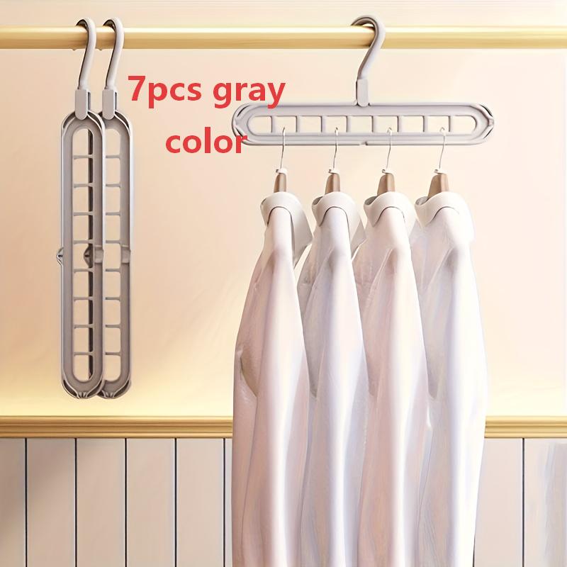 TEMU 7pcs Heavy-duty Foldable Plastic Hangers With 9 Holes - Anti-slip, Space-saving Organizer For Shirts, Trousers, And Wardrobe, Durable Brushed