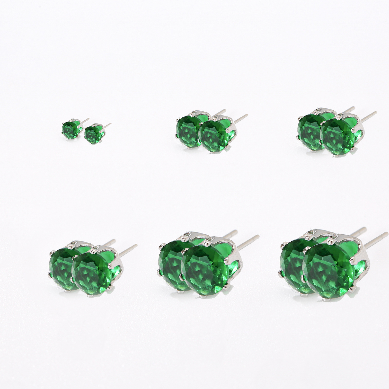 Image of 3-8mm 6pair/set Round Cut Stud Earrings Women Stainless Steel Multi Size Multi Color Synthetic Zirconia Earrings With Fashion Accessory Gift