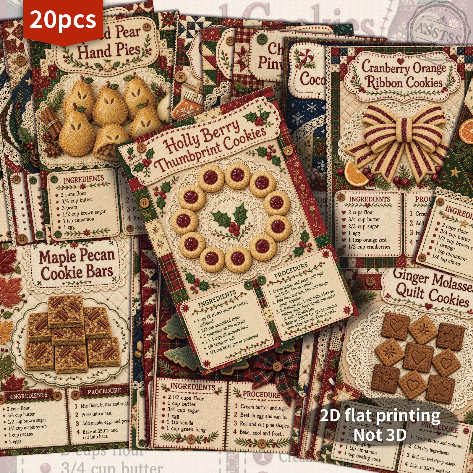 TEMU 20-pack Asstss Vintage 2d Flat Christmas Recipes Postcards - 4x6 Inches Retro Junk Journal Supplies, Classic Pinup Illustrations Collectible
