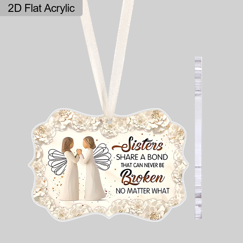 TEMU 2d Flat, 1pc Sisters Acrylic Ornament - Holding Hands Sister Figurine, Irregular Shape Christmas Tree Hanging Decoration With Female , Ideal