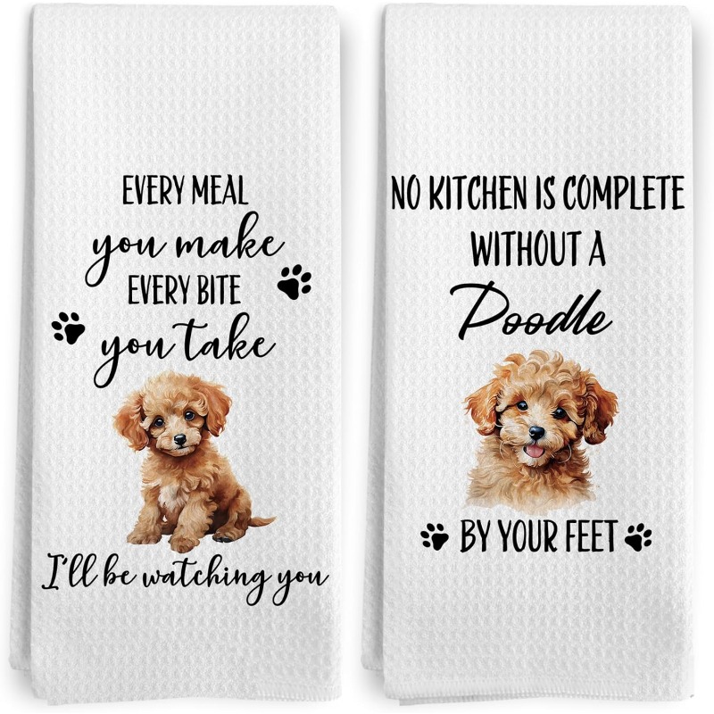 TEMU 2pcs, Two-piece Towel Set, Curly-haired Dog Print Kitchen Towel, Suitable For Women And Dog Lovers - Modern Decorative Tea Towel With