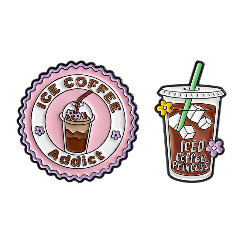 TEMU 2pcs Ice Coffel.circular Cartoon Creative Coffee Cup Design Cartoon Brooch Collar Needle Scarf Accessory Metal Badge Backpack Decoration Enamel
