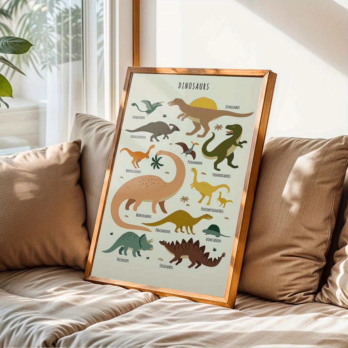 TEMU 2d Flat, 2d Flat, 1pc Adorable Dinosaur Artwork In A Cartoon Style, Unframed Canvas Prints For Home Decoration. Hanging Images Are Ideal For