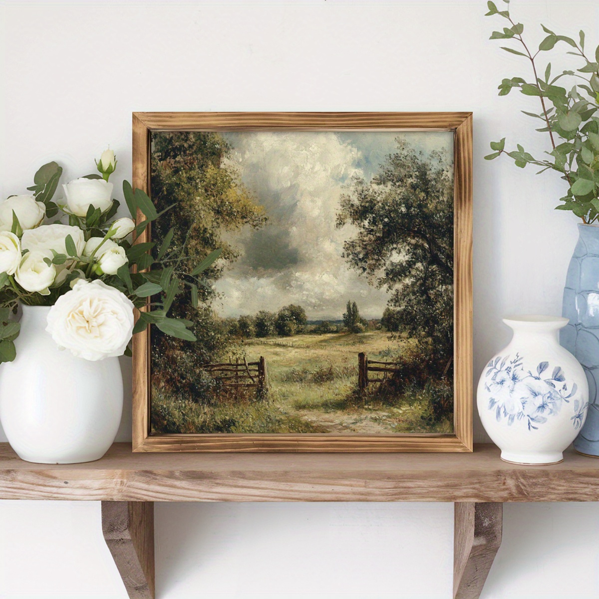 TEMU Art mural plat 2D 1pc Paysage de ferme - Cadre en bois de , 8X8 pouces Décoration intérieure rétro, Convient pour , et , Cadeau de pendaison de