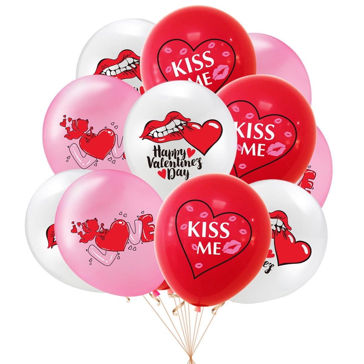 

12-pack Valentine's Day Balloons - Emulsion Material, No Electricity Needed, Decorative Balloons For Celebration, & Happy Valentine's Day Printed Design