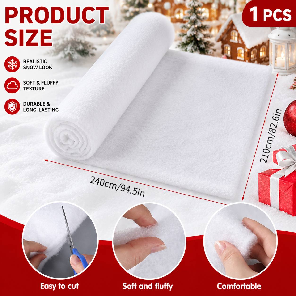 TEMU Rouleau de couverture de neige artificielle extra large, convient pour fêtes Noël et , fanions de table Blanche-Neige et décoration de fond de