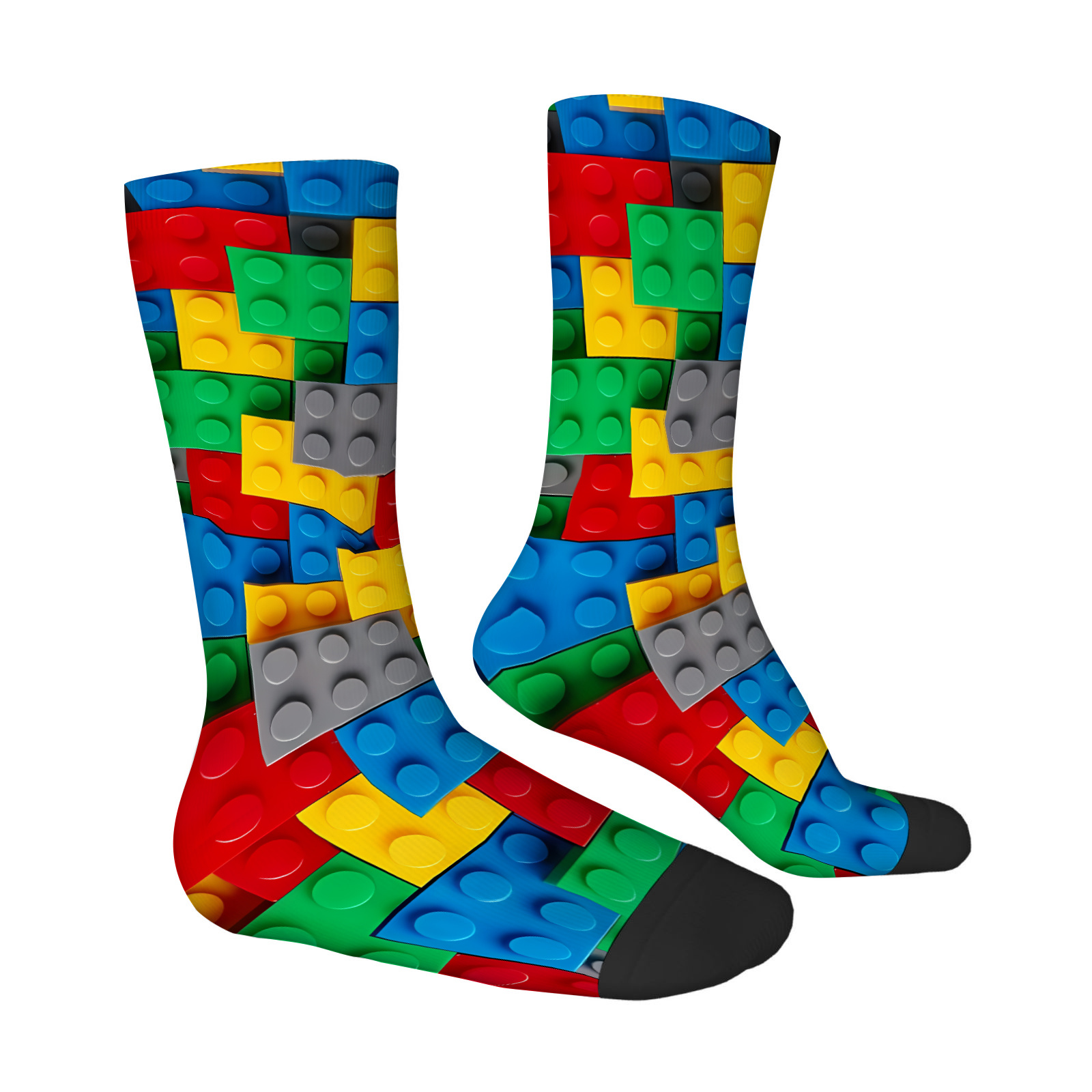 Image of 1 Pair Unisex Fashion Happy Pattern 3d Digital Printed Socks, Novelty Crew Socks, Polyester And Spandex Blend For Men And Women Gifts