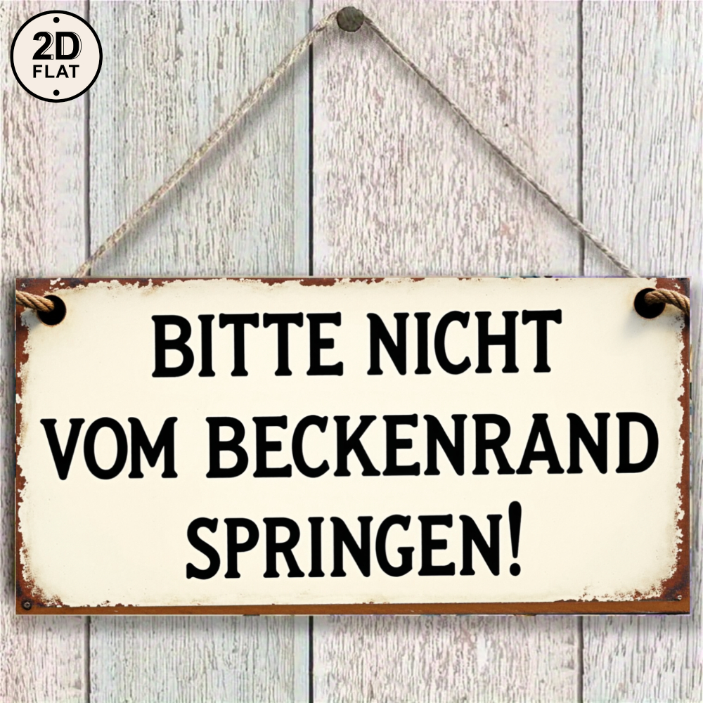 2d Flat - Rustic Wooden Hanging Plaque White With Black Text Bitte Nicht Vom Beckenrand Springen Pool Safety Warning Sign For Outdoor Backyard Decor 2d Flat