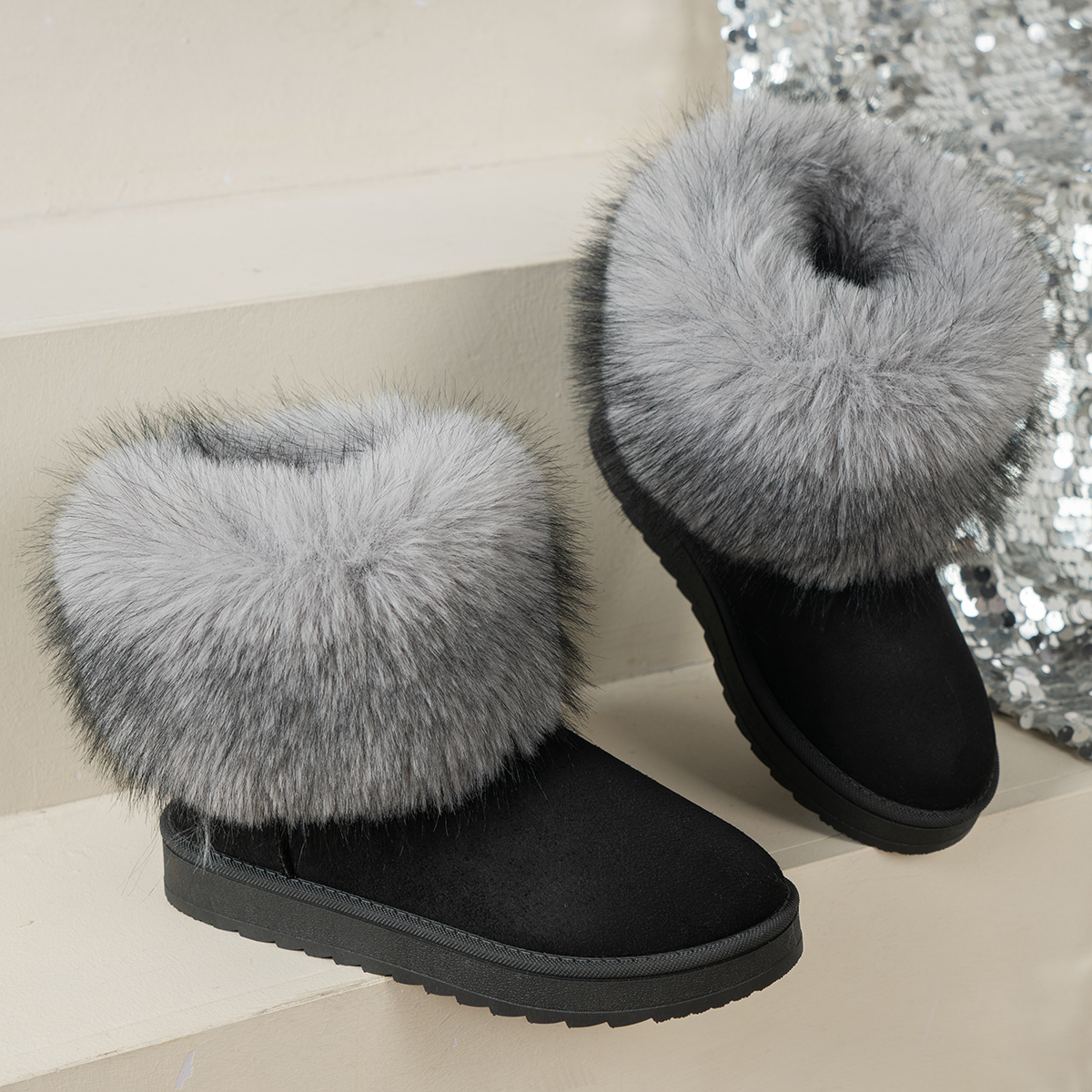 TEMU Ladies Fluffy Trim Ankle Boots Fashion Short Boots For Christmas Holiday Party Local Grocery Shopping Family Neighbor Gatherings Evening Leisure