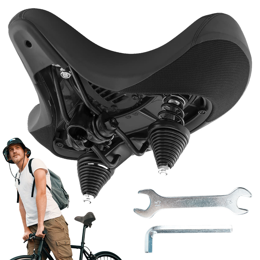 Unisex With High-elastic Sponge & Coil Spring Suspension System - -absorbing Cushioned, Ergonomic Widened Rail For Long-distance, Mountain/road - Black ( &)
